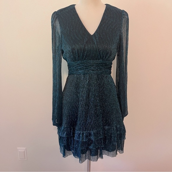 mila mae Dresses & Skirts - MILA Mae Long Sleeve Teal Shimmer Dress – Size Small – NWT